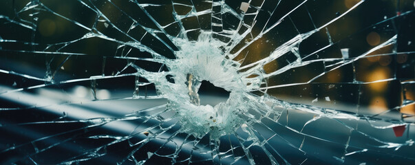 Car crash window detail. Windows glass is broken after car accident