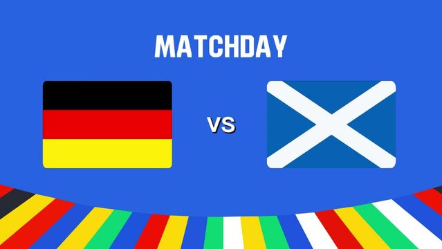 UEFA euro 2024 final stage groups. german and Scotland flag soccer animation. 4K