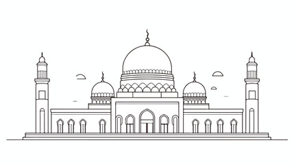 One continuous line drawing of a Mosque. Design Place