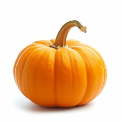 A vibrant orange pumpkin isolated on a white background, showcasing its smooth texture and natural look.