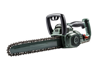Fototapeta premium Emerald Fury: A Unique Green and Black Chainsaw Ready for Action. On a White or Clear Surface PNG Transparent Background.