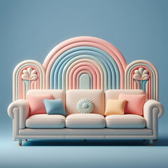 Sofa, pastel colors, isolated on a blue background, Modern stylish sofa, Furniture, interior object