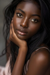 Naklejka premium Closeup black skin African American woman portrait