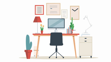 Room with computer laptop on the table illustration 
