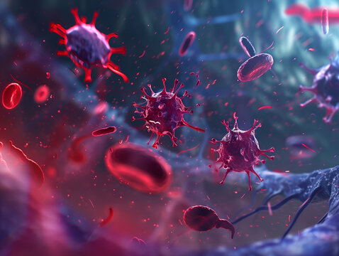 Simulated virus in the bloodstream