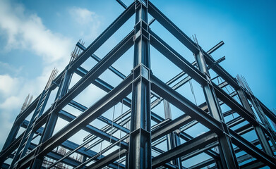 Structure of steel for building under construction, industry factory concept