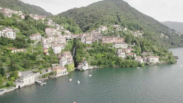 Aerial View Of Nesso Comune By Lake Como in Italy.
