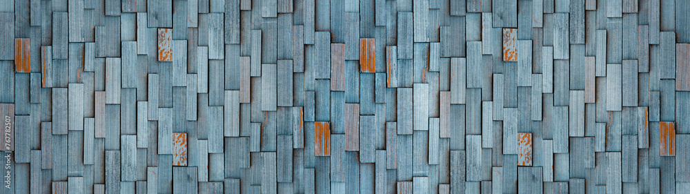 Poster abstract blue orange rusty rust bright geometric 3d concrete cement tiles wall texture background ba
