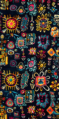 Naklejka premium Brightly colored ancient drawings, generative ai