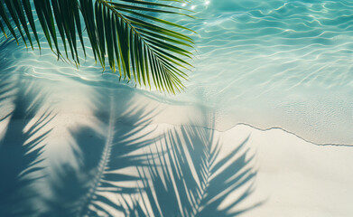 Fototapeta na wymiar Tropical Tranquility: Palm Leaf Shadows on Water