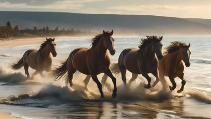 Group of horse running on the beach