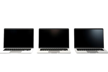 Trio of Tech: Three Laptops in Harmony. On a White or Clear Surface PNG Transparent Background.