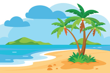Beach with hill minimal flat vector Nature background.