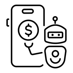 Customizable linear icon of a finance robot 