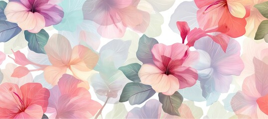 hibiscus flower pattern - obrazy, fototapety, plakaty