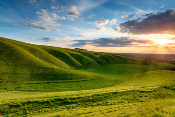 Dramatic sunset over The Manger at Uffington in Oxforshire,