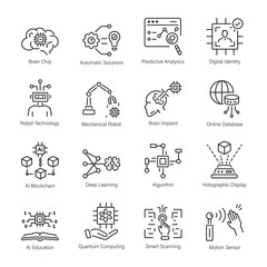 Fototapeta premium Modern Set of Deep Learning Linear Icons