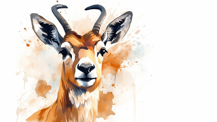 Brown antelope is a wild animal splashed with watercolor paints with a smart expressive look - obrazy, fototapety, plakaty