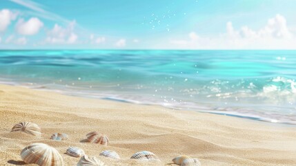 Fototapeta na wymiar Tropical Beach with Scattered Seashells