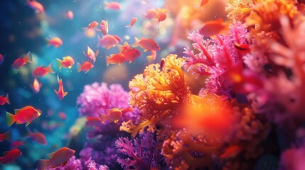 Colorful tropical fish swimming around a vivid coral reef.