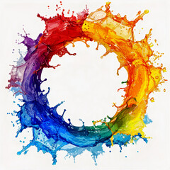 Splashes of paint in a circle, rainbow colors. Abstract background. Generative AI