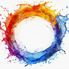 Splashes of paint in a circle, rainbow colors. Abstract background. Generative AI
