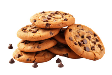 Naklejka premium Sweet Symmetry: A Tower of Tempting Chocolate Chip Cookies. On a White or Clear Surface PNG Transparent Background.
