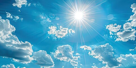 Fototapeta na wymiar Clear cloudy sky, warm and nice day, Easter, symbol, Christian holiday, fluffy clouds of different shapes, bright blue sky and bright sun, background, wallpaper.