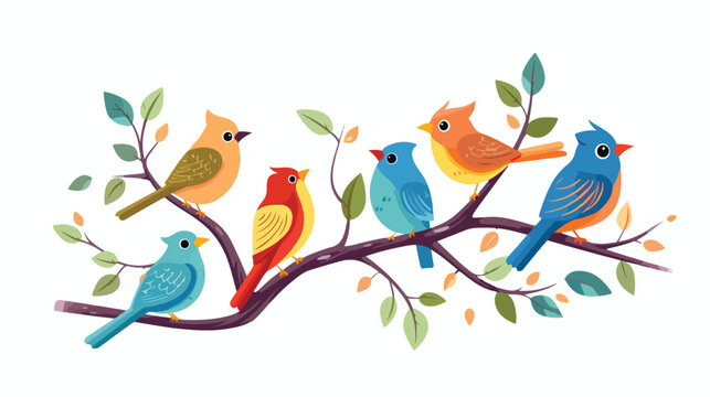 Vector illustration of funny birds sitting in the tree