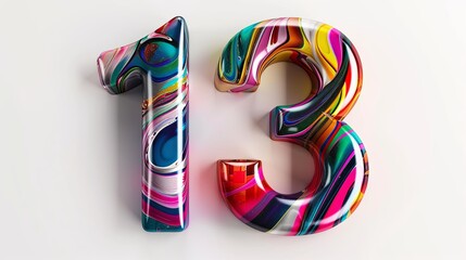 3d render of a colorful Number 13 on a white background