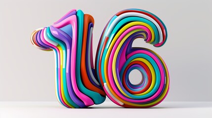 3d render of a colorful Number 16 on a white background
