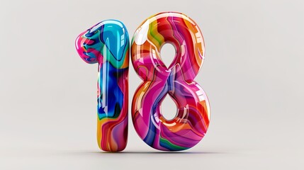 3d render of a colorful Number 18 on a white background