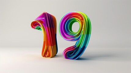 3d render of a colorful Number 19 on a white background