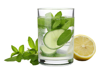 Refreshing Elixir: Glass of Water With Cucumber and Mint. On a White or Clear Surface PNG Transparent Background.