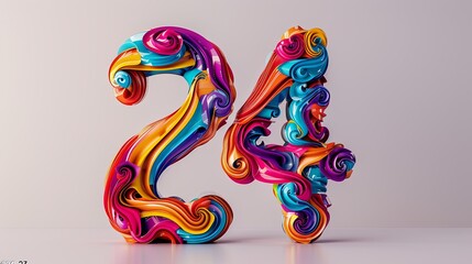 3d render of a colorful Number 24 on a white background