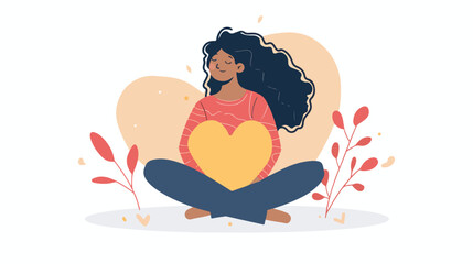 Woman character sitting on heart Flat vector isolated