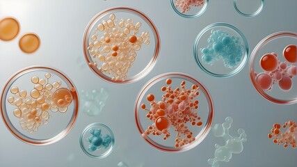 Abstract laboratory petri dishes with bacterial colonies are depicted in a minimalistic style. petri, dishes, bacterial, colonies, depicted, minimalistic, style, fungal mold, micro organism, circle,  - obrazy, fototapety, plakaty
