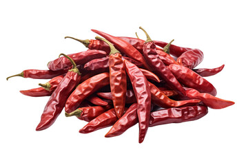 Fiery Red Symphony: A Vibrant Pile of Hot Peppers on a Pure White Canvas.. On a White or Clear Surface PNG Transparent Background.