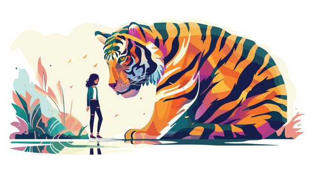 A fantasy world - a woman and a giant tiger