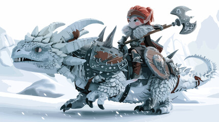 A militant dwarf girl on a cute in plate armor