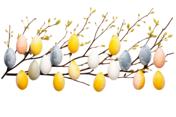 Ethereal Eggs: A Spring Branchs Delicate Cargo. On a White or Clear Surface PNG Transparent Background.