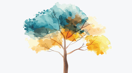 A stylized tree hand-painted with watercolors flat vector