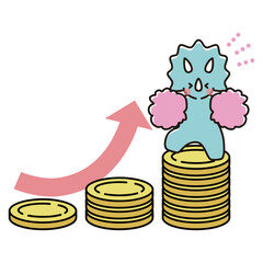 コインが増えて喜ぶベビートリケラトプスのイラスト