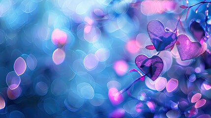 pretty fantasy magical valentine romance bokeh background in blue and purple colors, thomas...