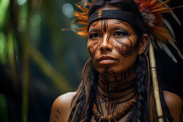 Portrait of an Amazonian Indian woman in the jungle