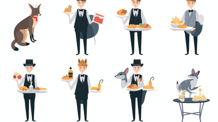 Animal Series of waiter waitress flat vector 