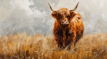 scottish highland cow beautiful animal trendy - obrazy, fototapety, plakaty
