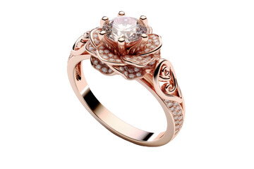 Ethereal Blossom: A Ring Adorned With a Glowing White Diamond. On a White or Clear Surface PNG Transparent Background.
