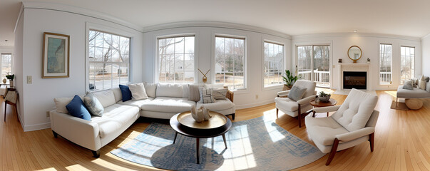 Fototapeta na wymiar 360 living room panorama interior. Modern high degree definition.