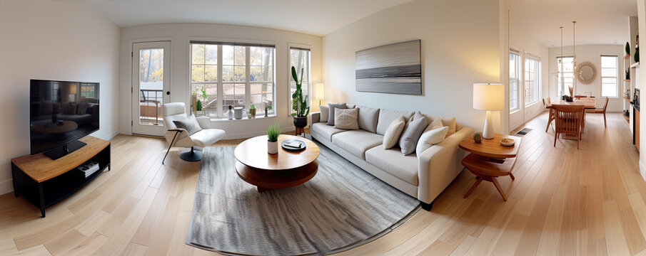 360 living room panorama interior. Modern high degree definition.